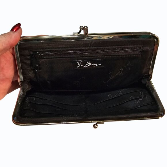 Vera Bradley Retired Baroque Black Yellow White Double Kiss Lock Wallet Clutch - Picture 7 of 13